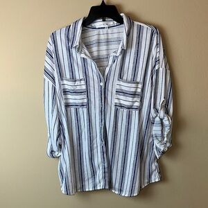 Eden & Olivia Navy and White Striped Blouse